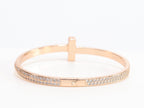 Alphabet T bracelet with full CZ in rose gold finish