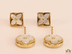 Gold plated dangle earrings with MOP clover flower motifs