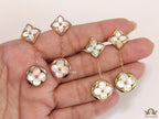 Gold plated dangle earrings with MOP clover flower motifs