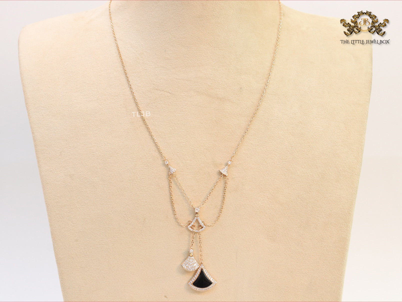 Alphabet B V L Black enamel and Cz charms chain