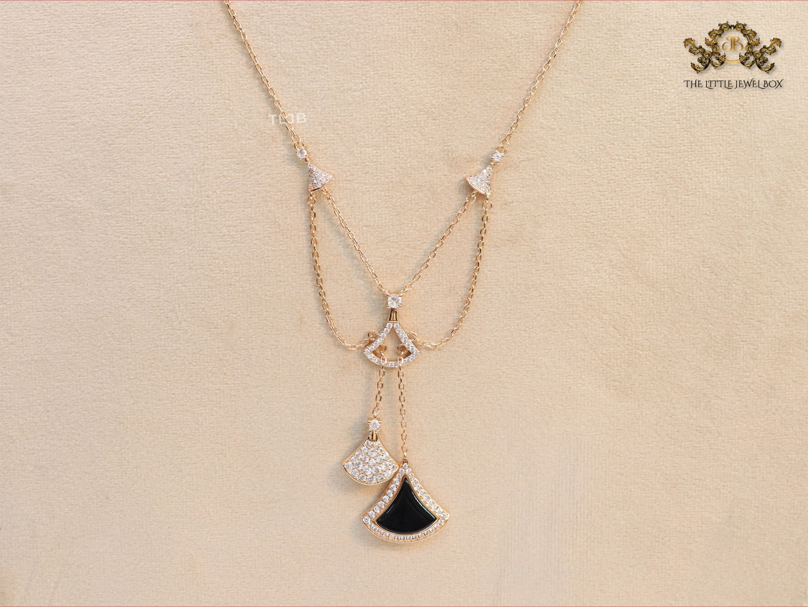 Alphabet B V L Black enamel and Cz charms chain