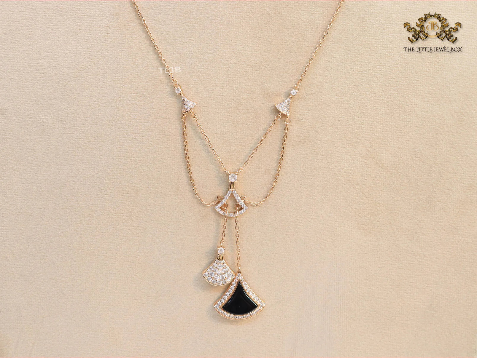 Alphabet B V L Black enamel and Cz charms chain