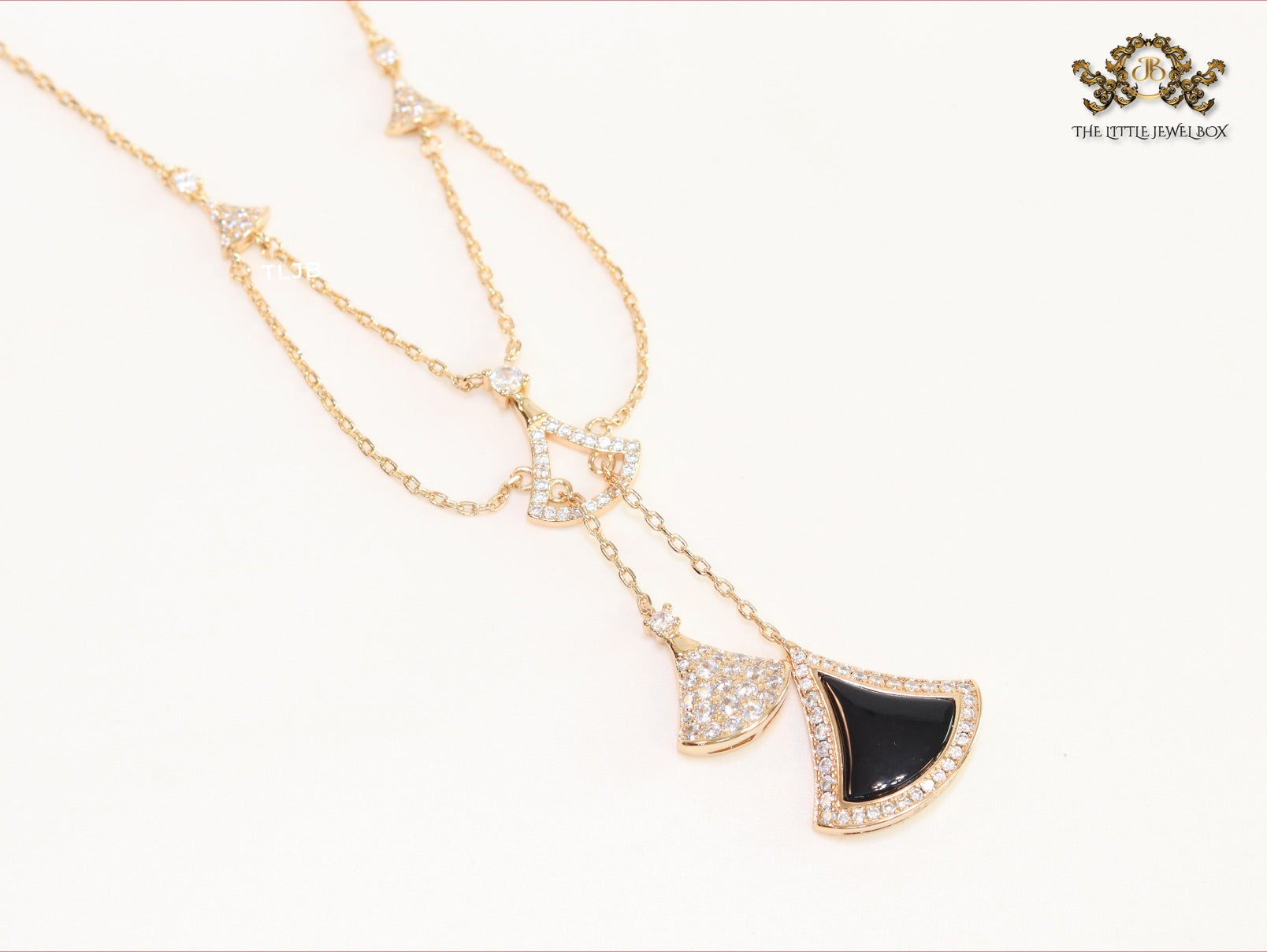 Alphabet B V L Black enamel and Cz charms chain