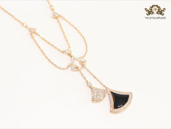 Alphabet B V L Black enamel and Cz charms chain