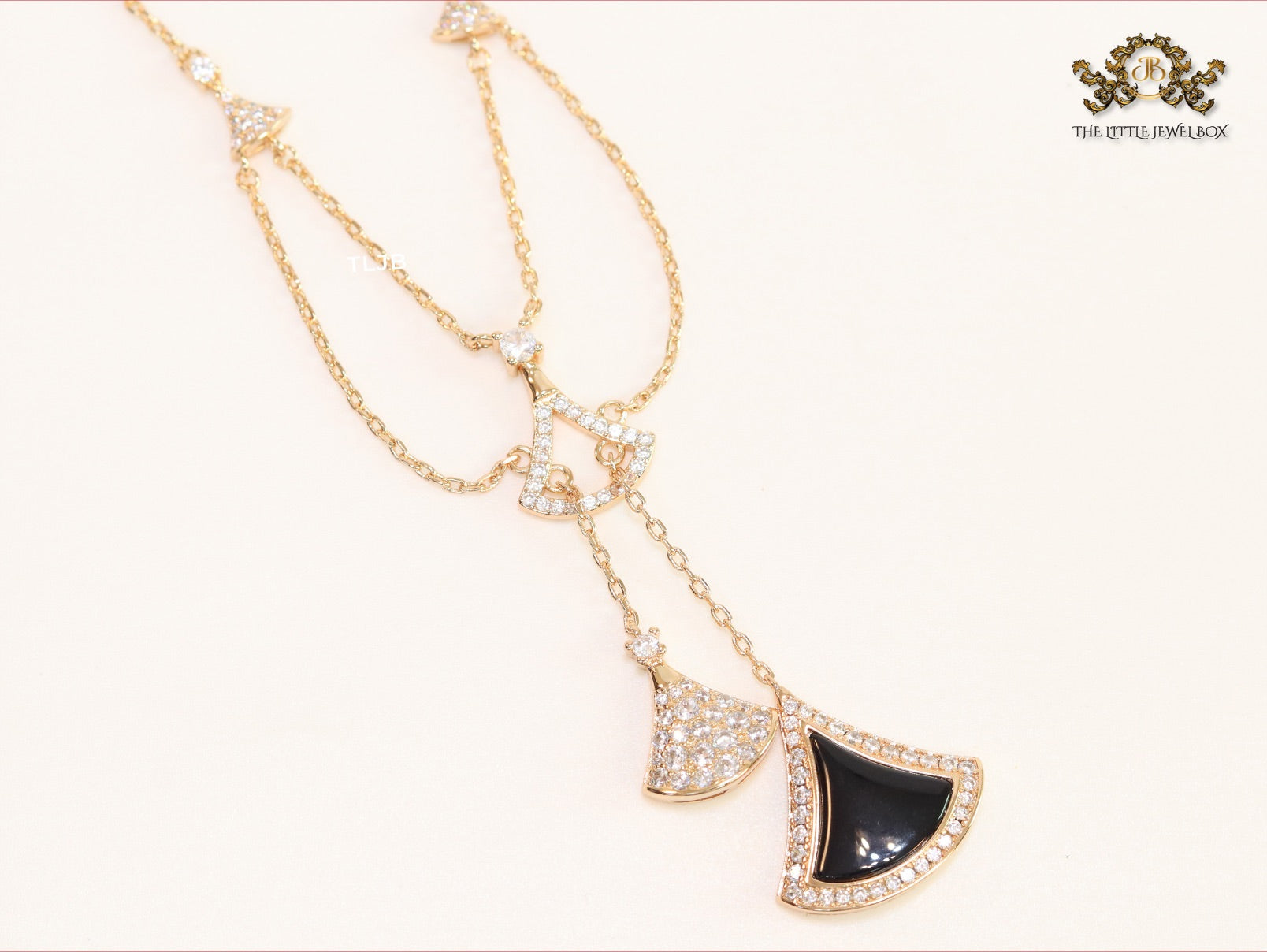 Alphabet B V L Black enamel and Cz charms chain