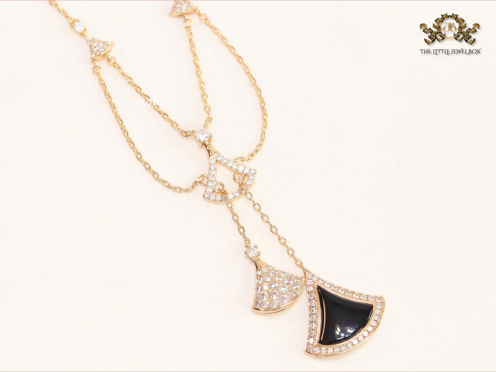 Alphabet B V L Black enamel and Cz charms chain