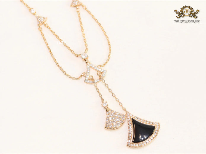Alphabet B V L Black enamel and Cz charms chain