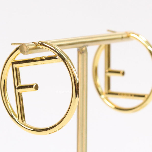 Gold plated hoops with alphabet F motif 40mm