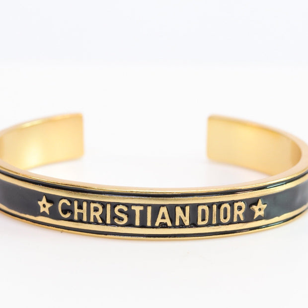 Alphabet C & D black open bracelet in gold finish