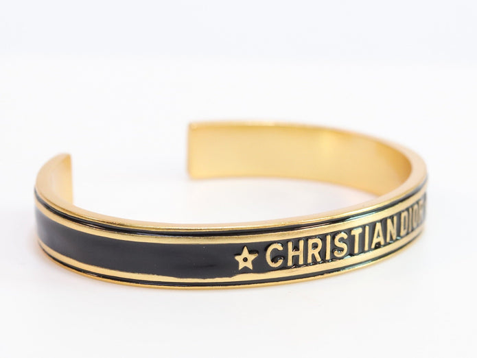 Alphabet C & D black open bracelet in gold finish