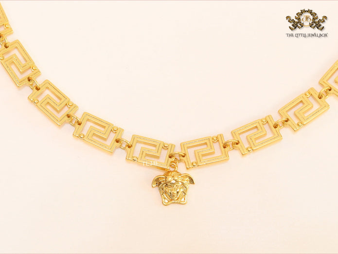Medusa charm gold link chain