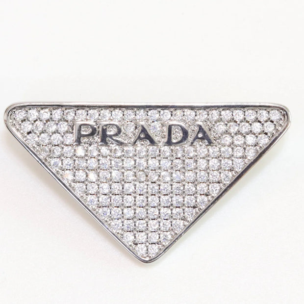 Alphabet P triangle CZ brooch in platinum finish