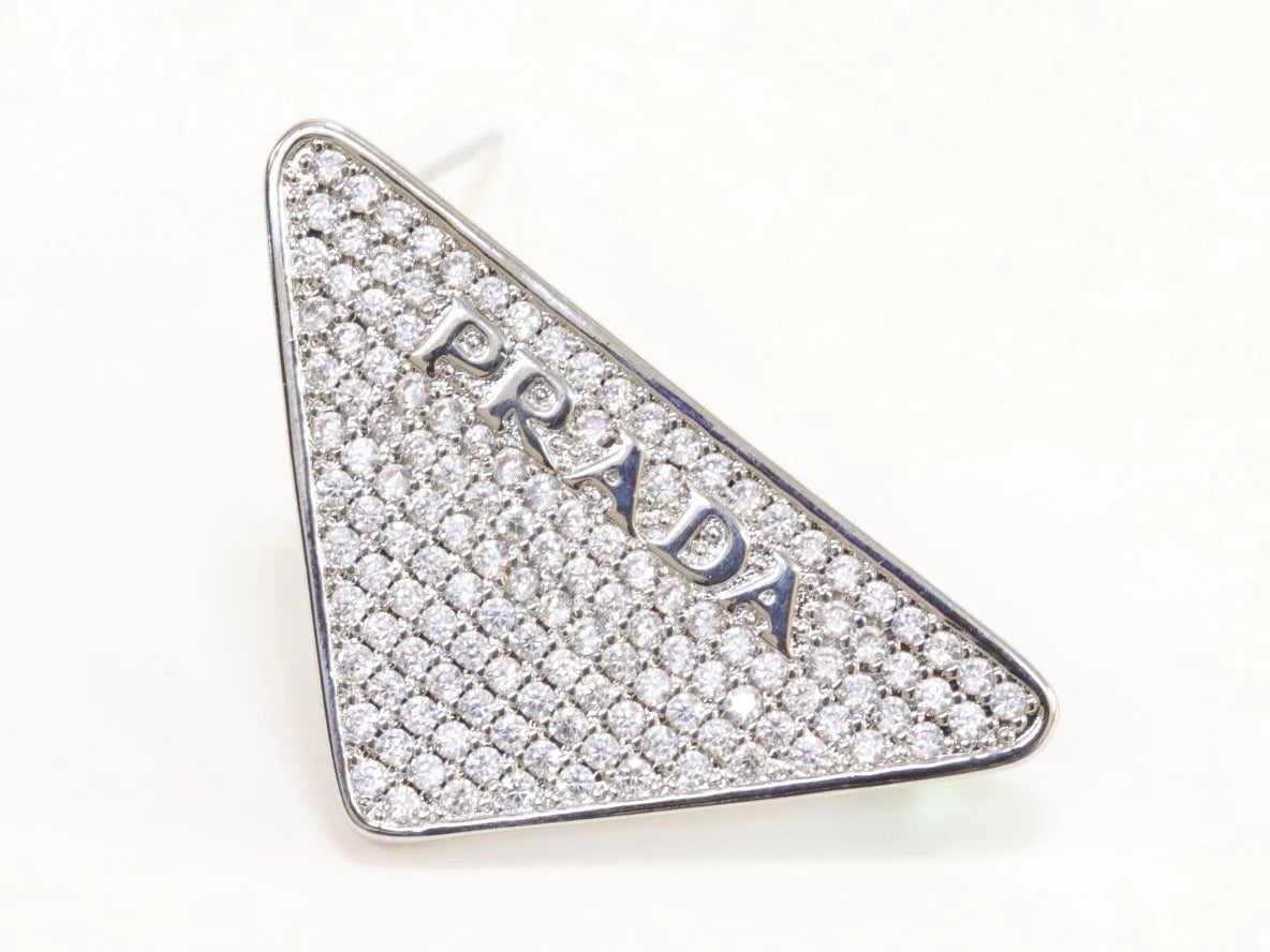 Alphabet P triangle CZ brooch in platinum finish