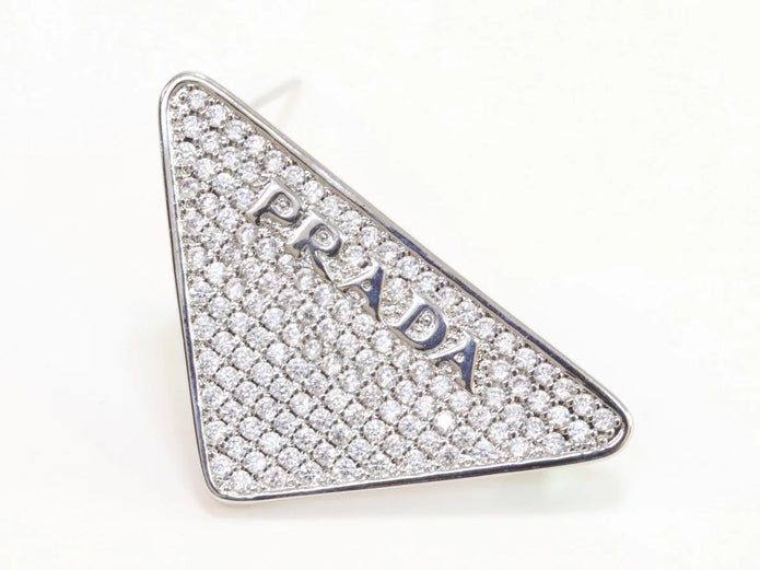 Alphabet P triangle CZ brooch in platinum finish