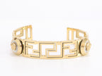 Alphabet V and Medusa Open Bracelet with gold finish