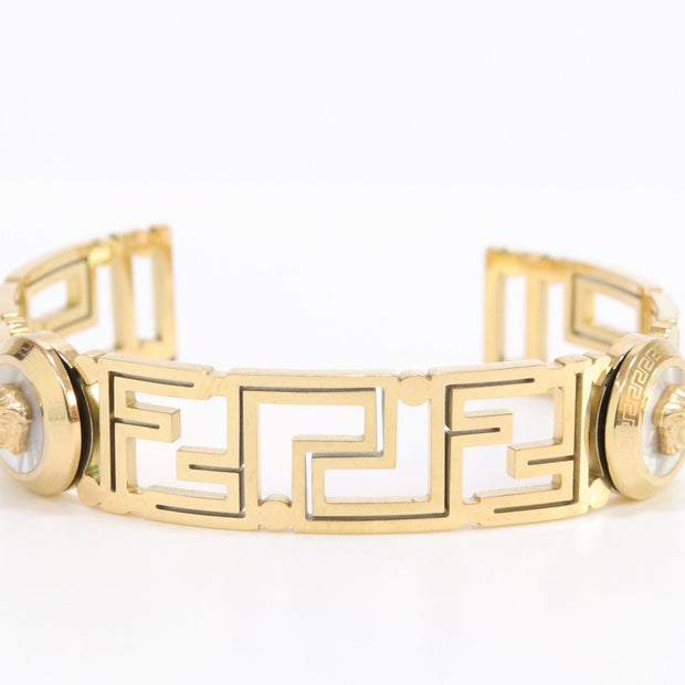 Alphabet V and Medusa Open Bracelet with gold finish