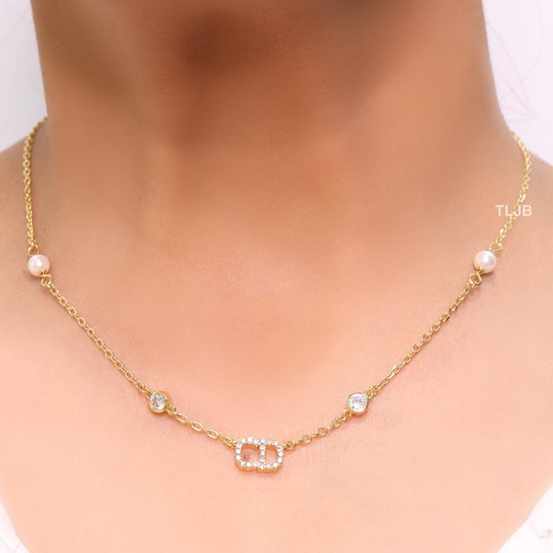 Alphabet C And D sleek gold chain necklace with CZ