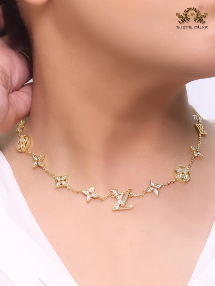 Alphabet L &V MOP neck chain