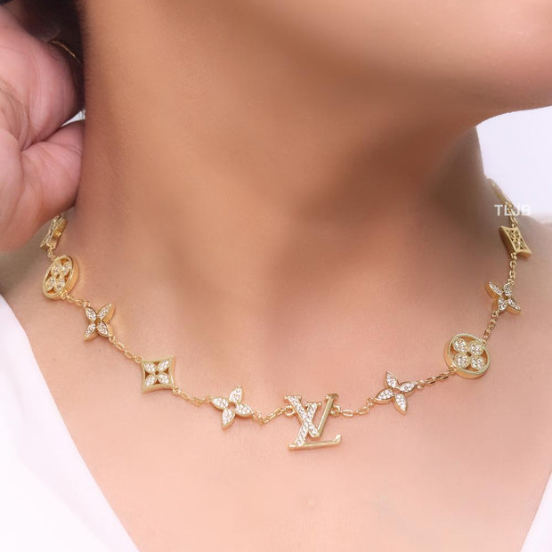 Alphabet L &V MOP neck chain