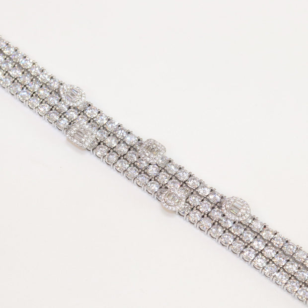 Triple Stacked multiple cut CZ bracelet in platinum finish