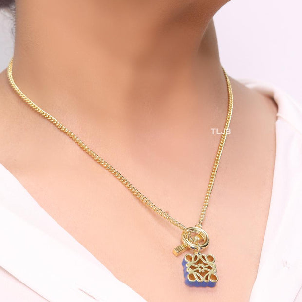 Alphabet L blue & gold sleek pendant
