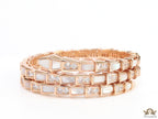Triple line rose gold plated minimal serpentine bracelet with cubic zirconia stones and pearl white stones.