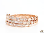 Triple line rose gold plated minimal serpentine bracelet with cubic zirconia stones and pearl white stones.