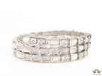 Triple line platinum plated minimal snake bracelet with cubic zirconia stones and pearl white stones.