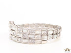 Triple line platinum plated minimal serpentine bracelet with cubic zirconia stones and pearl white stones.