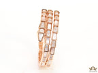 Triple line rose gold plated minimal snake bracelet with cubic zirconia stones and pearl white stones.