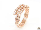 Triple line rose gold plated minimal snake bracelet with cubic zirconia stones and pearl white stones.