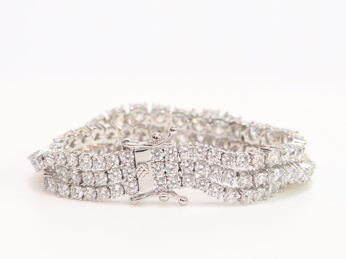 Triple Stacked CZ bracelet in platinum finish