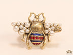 Double G open bee ring with coloured cz and pearls