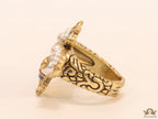 Double G open bee ring with coloured cz and pearls