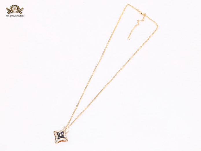 Alphabet LV Delicate Chain with Black Enamel pendant