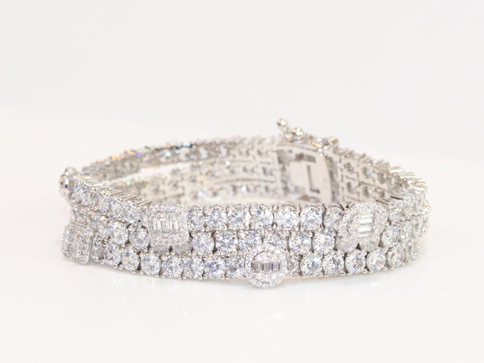Triple Stacked multiple cut CZ bracelet in platinum finish
