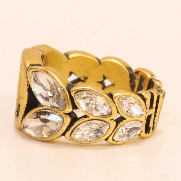 Open golden D alphabet ring with fancy cz