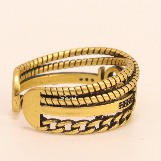 Multilayered open golden ring with alphabet initial