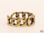 Gold plated link chain pattern open ring with alphabets