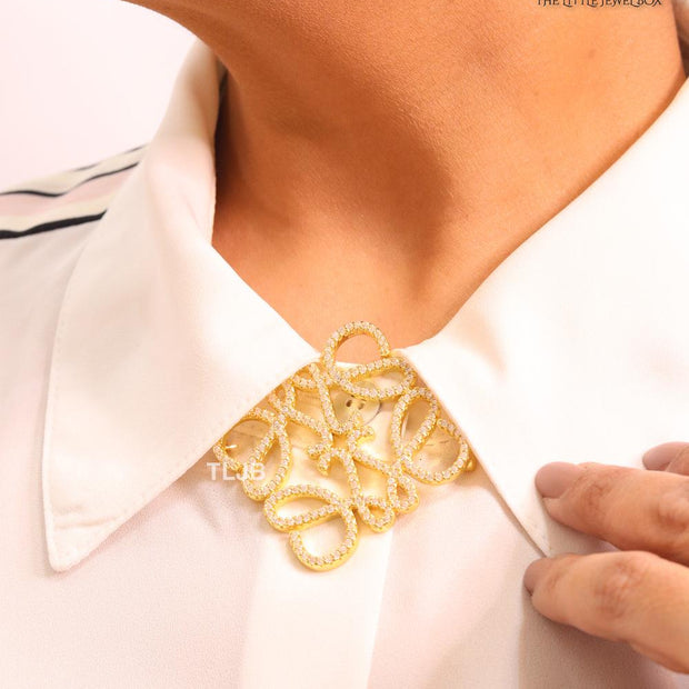 Alphabet LW CZ Gold brooch