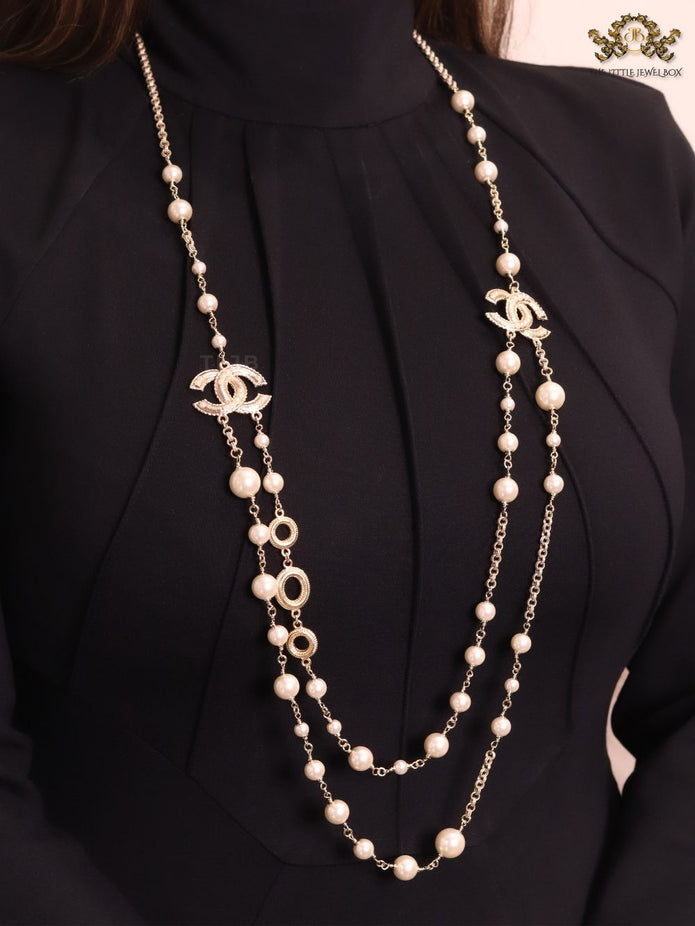 Double layered rustic gold and pear Double C chain