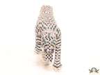 Cubic zirconia stone studded panther motif with emerald green colour stone details platinum plated bracelet