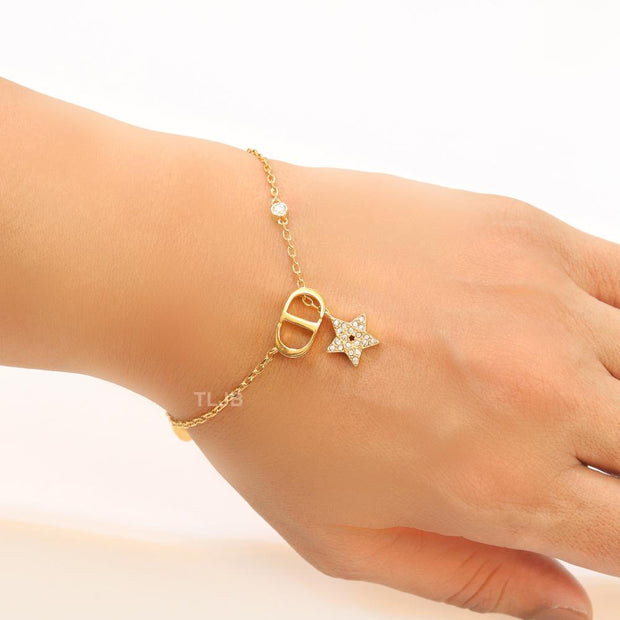 Alphabet CD and star charm chain bracelet