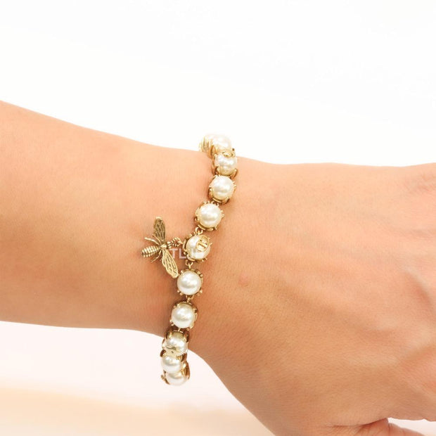 Alphabet CD Rustic pearl and bee bracelet
