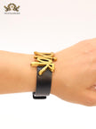 Alphabet D and black belted bracelet
