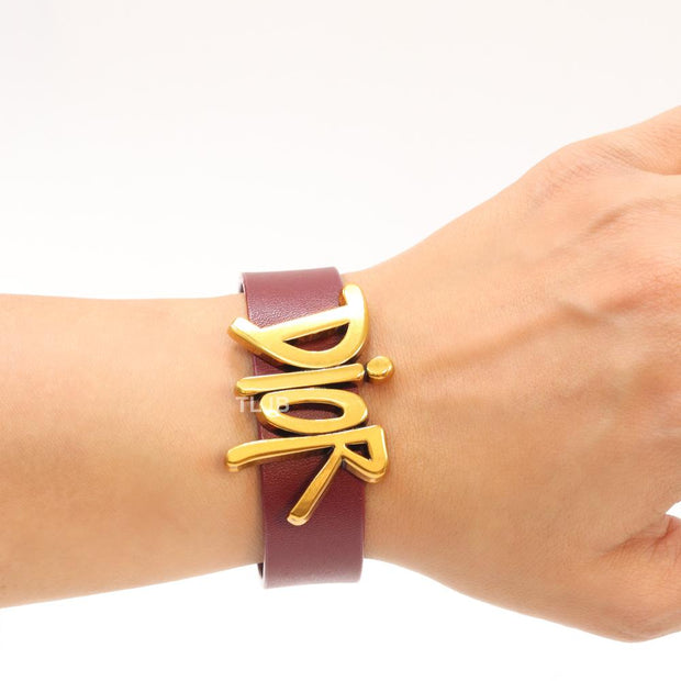 Alphabet D and cherry red belted bracelet
