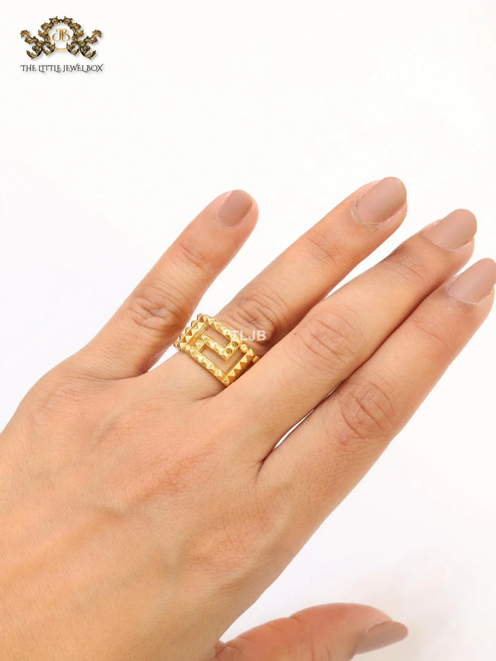 Double F gold plated textured ring