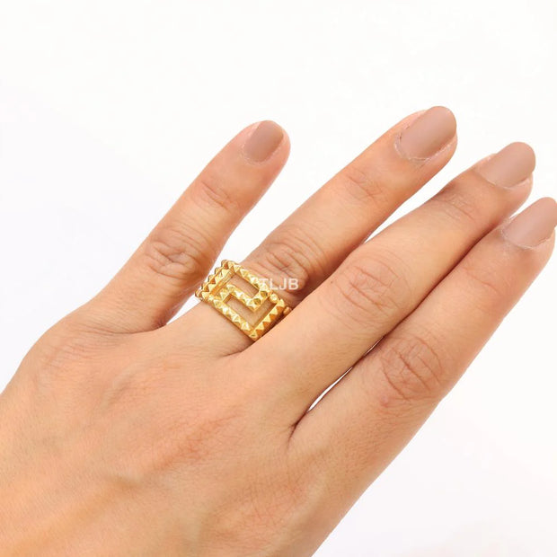 Double F gold plated textured ring