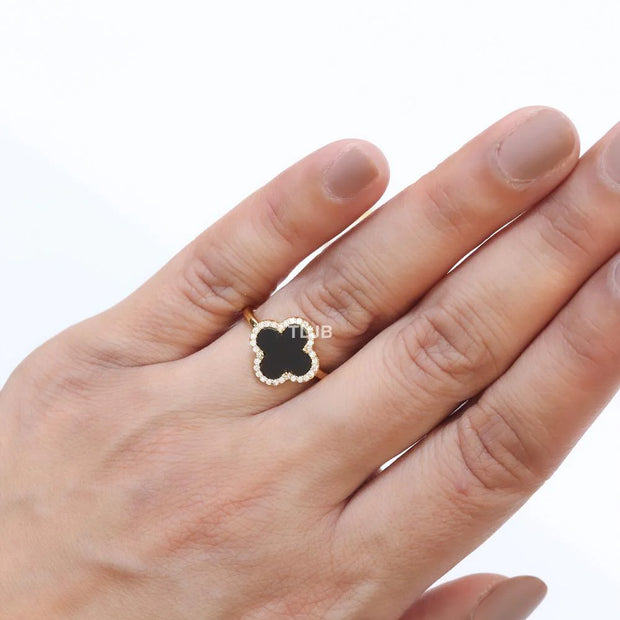 Black MOP ring with cz