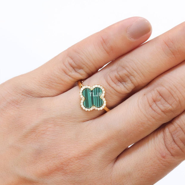 Green MOP ring with cz